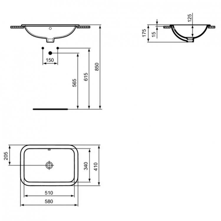 E505901 Прямоугольная раковина встраиваемая на столешницу 58х41 см Ideal Standard CONNECT - Вид №2