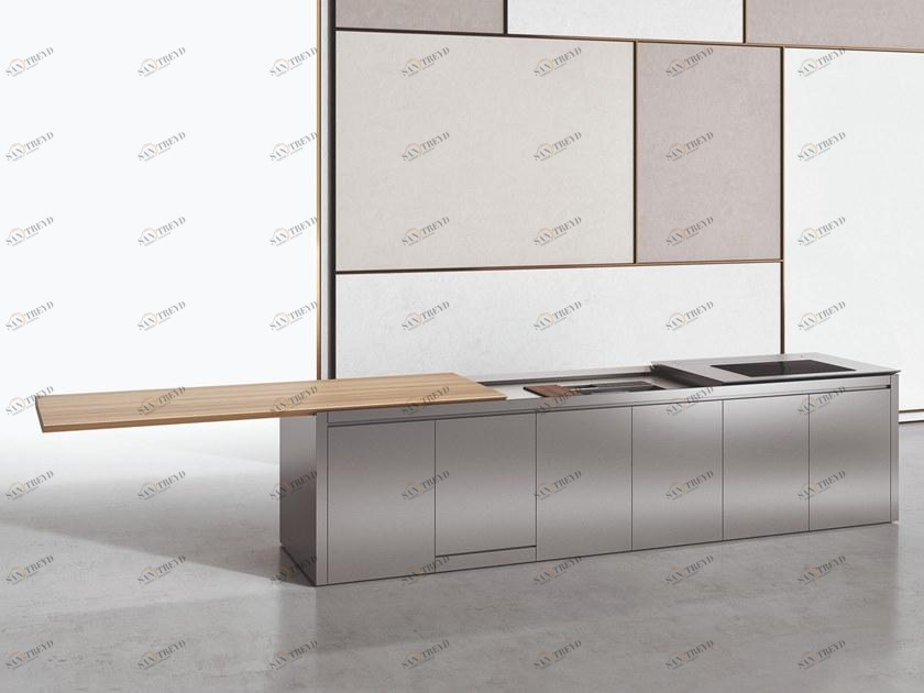 Boffi Кухня из нержавеющей стали и дерева с островом sun-id-1425941