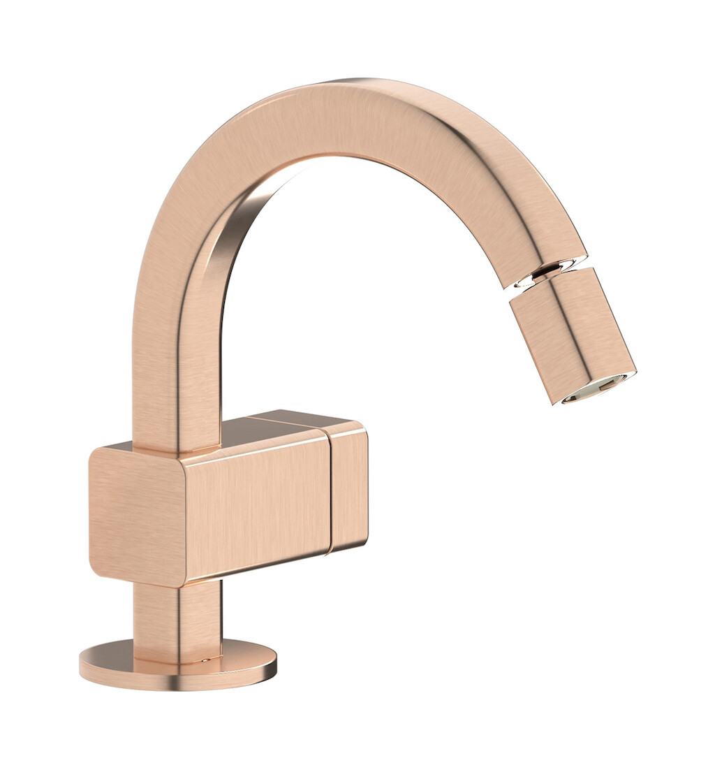 Прогрессивный смеситель для биде на 1 отверстие в комплекте с донным клапаном. WE ARE IB eo220sr_1 Brushed Rose Gold Elio