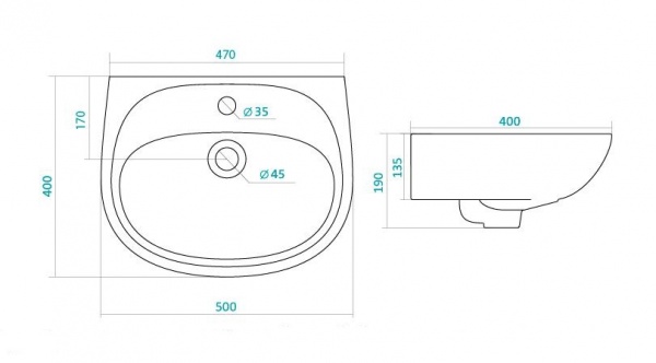 101629 Подвесная раковина настенная прямоугольная SANTEK  белая  - Вид №1