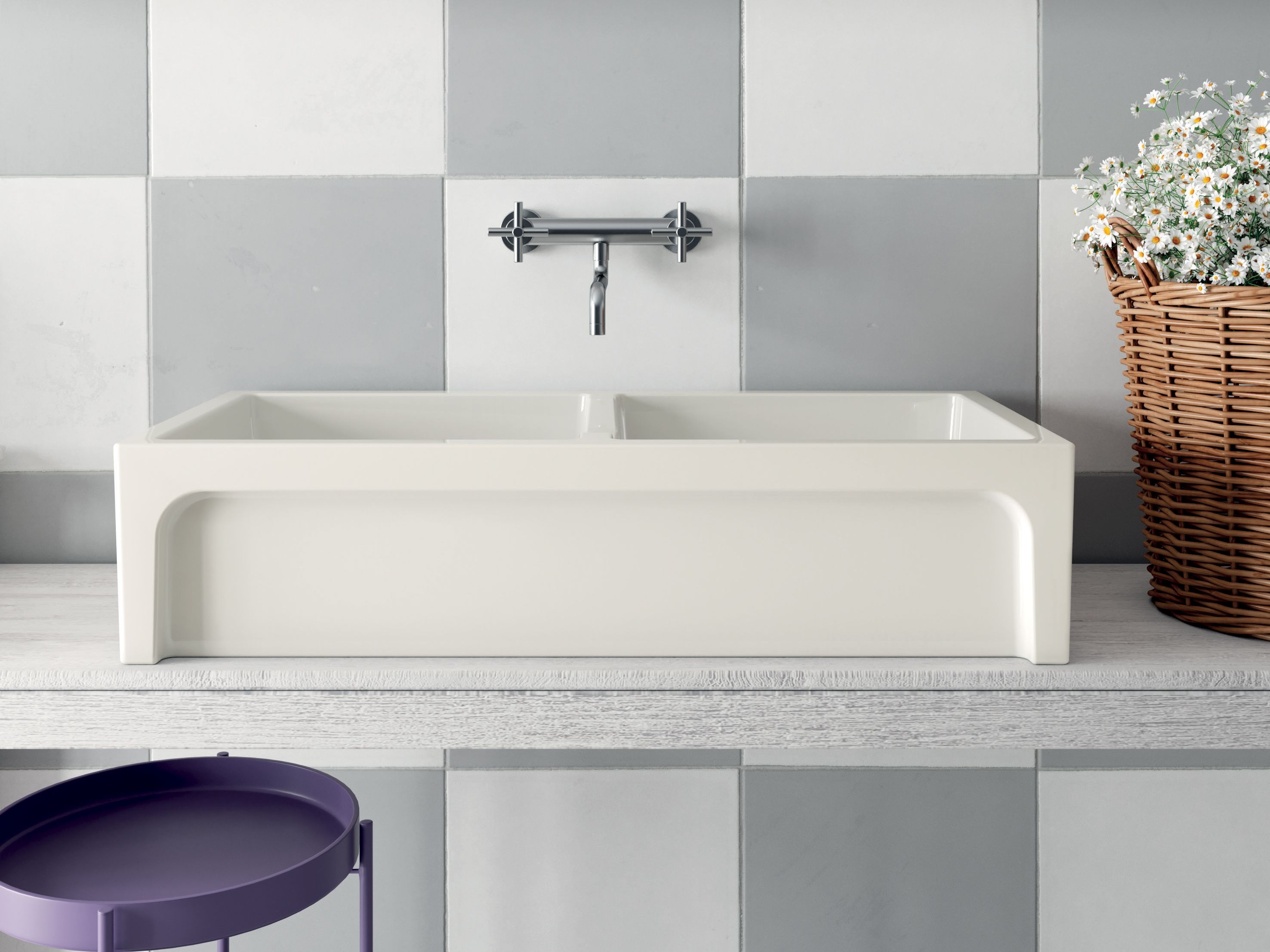 Полностью керамическая толстая двойная реверсивная раковина Galassia Kitchen ARCH-00096877