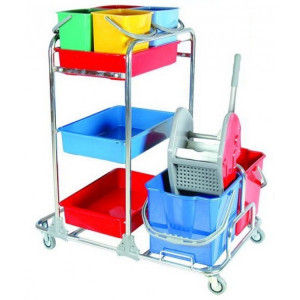 KHA 3104 Nossa Уборочная тележка многофункциональная отжим с ведрами 2х20 л. лотки 3 шт. цветные ведра 4х5л. поворотные колеса 80мм.