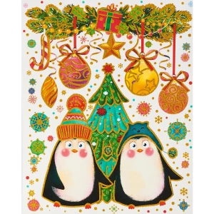 Украшение оконное Дружные пингвины 30х38 см