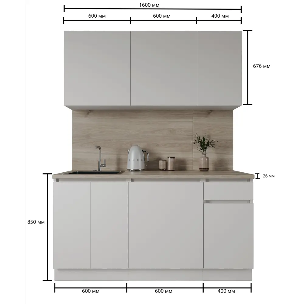 Кухонный гарнитур «Миус» 160x60 см ЛДСП цвет белый Santreyd STLM-2207978