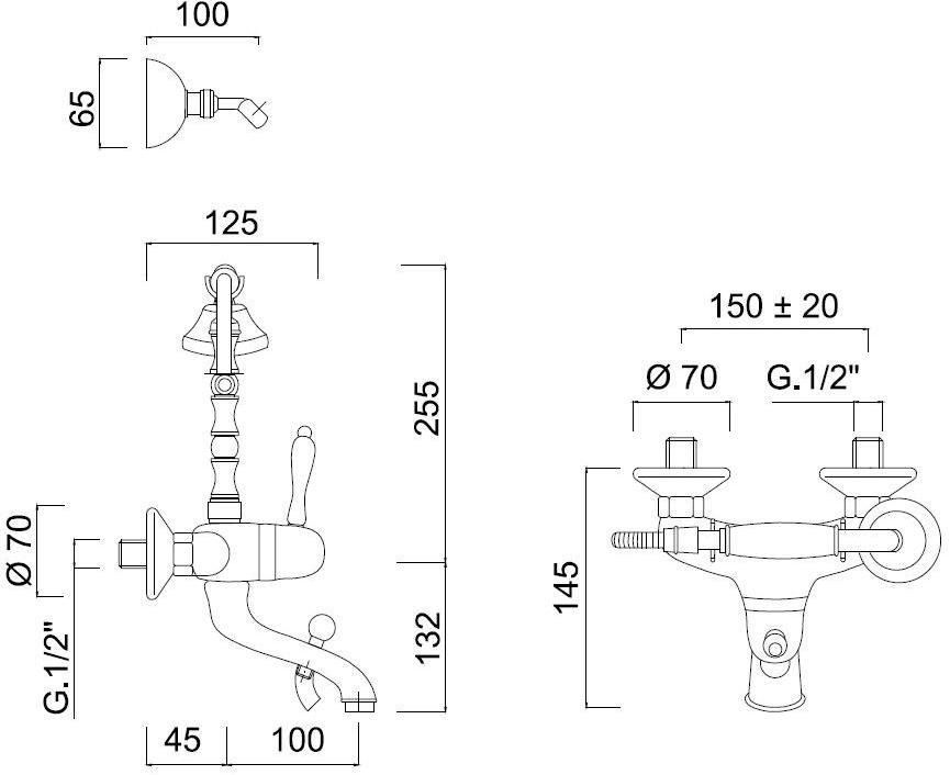 Rubinetteria Giulini Настенный однорычажный комплект для ванны с ручным душем Classic revolution - praga F7510ce - Вид №1