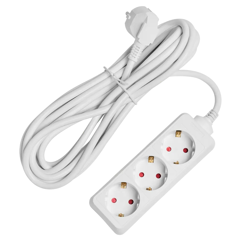 Удлинитель бытовой Skybeam 3x1.5 5 м 3 розетки с заземлением 3680 Вт цвет белый STLM-2186211