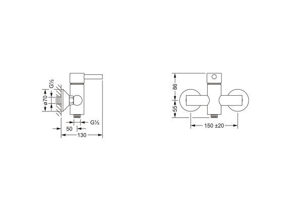 Смеситель для ванны однорычажный ½", настенный монтаж JOERGER Charleston Royal 619.20.600.000 - Вид №1