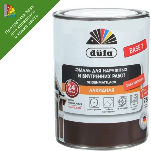 Универсальная алкидная эмаль Dufa полуматовая прозрачная база 3 для колеровки 0.75л 81965083