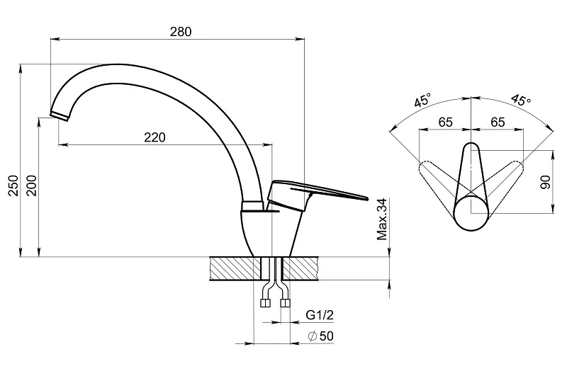 ST-03, БАЗАЛЬТ, СМЕСИТЕЛЬ КУХОННЫЙ GRANULA Standart 03-ST-ST79 - Вид №2