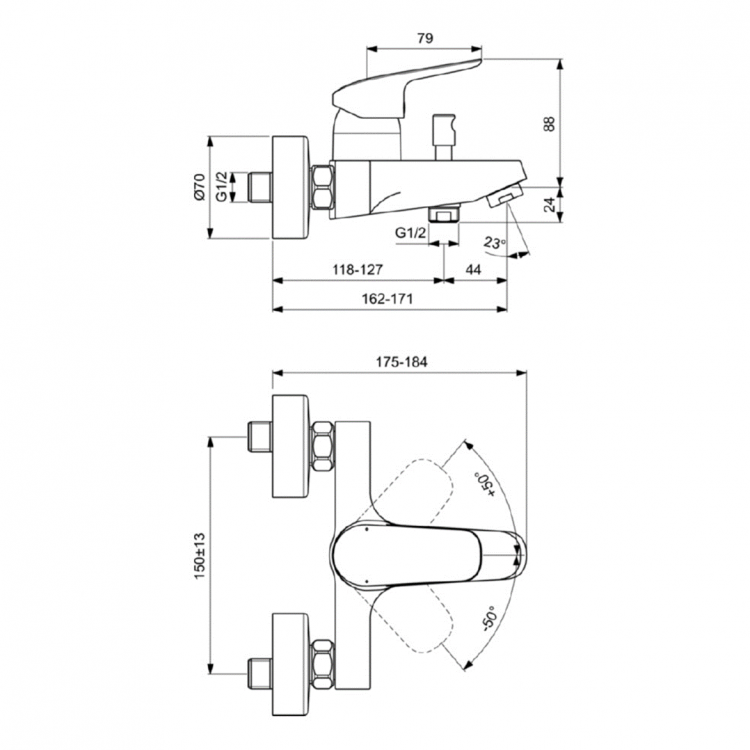 B1721AA Смеситель для ванны с душем Ideal Standard CERAFLEX  - Вид №6