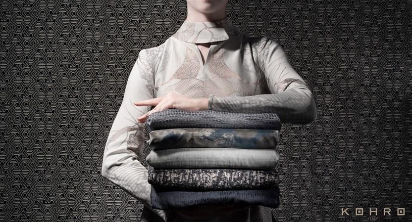 KOHRO Шелковая ткань с графическими мотивами A gong on the river K0006060  - Вид №1