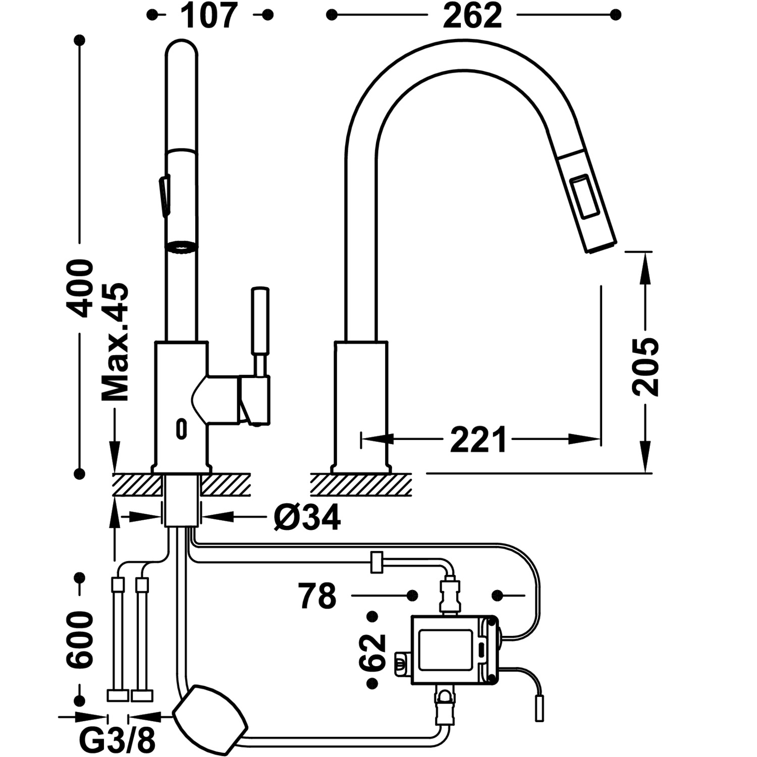 Электронный смеситель для кухни со съемным носиком и 2-мя форсунками-09244501AC TRES Electronic - Вид №1