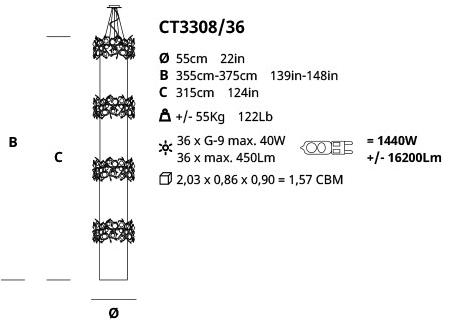 Serip Галогенный подвесной светильник с кристаллами Diamond Ct3308/36 - Вид №2