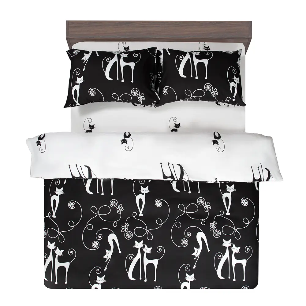 Комплект постельного белья Amore Mio Катс евро полисатин черный STLM-2209969 - Вид №4