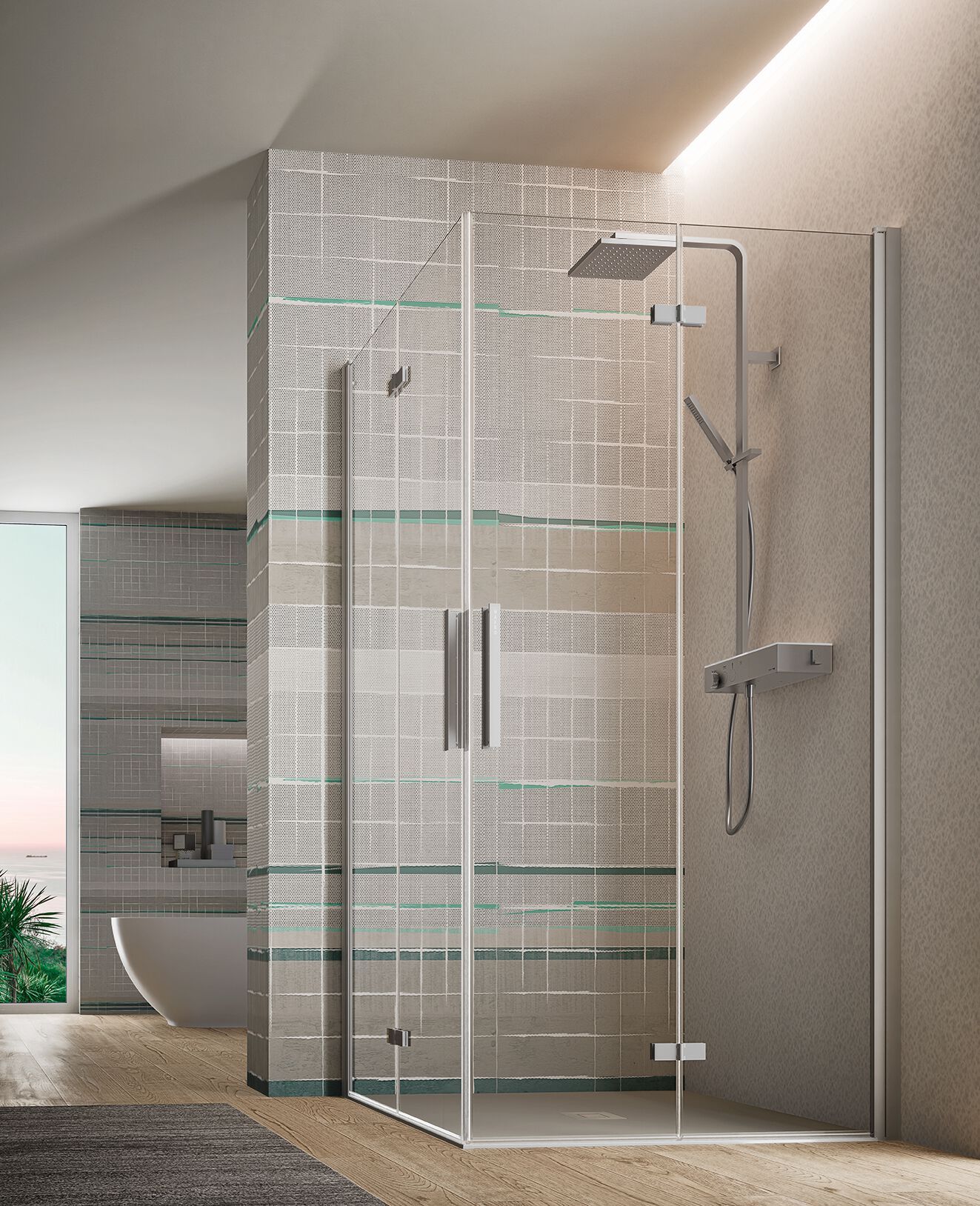 Стеклянная угловая душевая кабина с распашной дверью Gruppo Geromin Time Swing Plus ARCH-00041817 - Вид №3