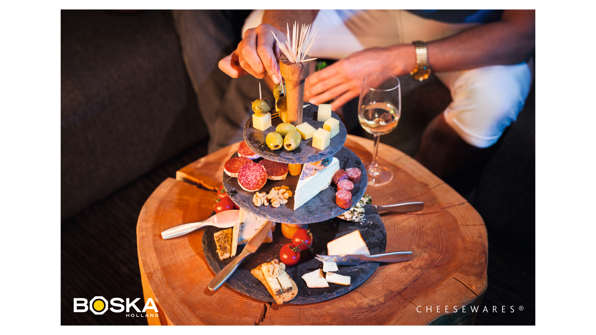10599399 Boska Блюдо сервировочное трехъярусное Boska "Party" для сыра и закусок 30см, сланец, дуб, (черное) Сланец  - Вид №3