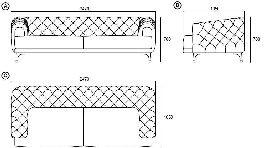 Enza Home Тафтинговый 3-местный диван из ткани Navona sun-id-1516562 - Вид №22