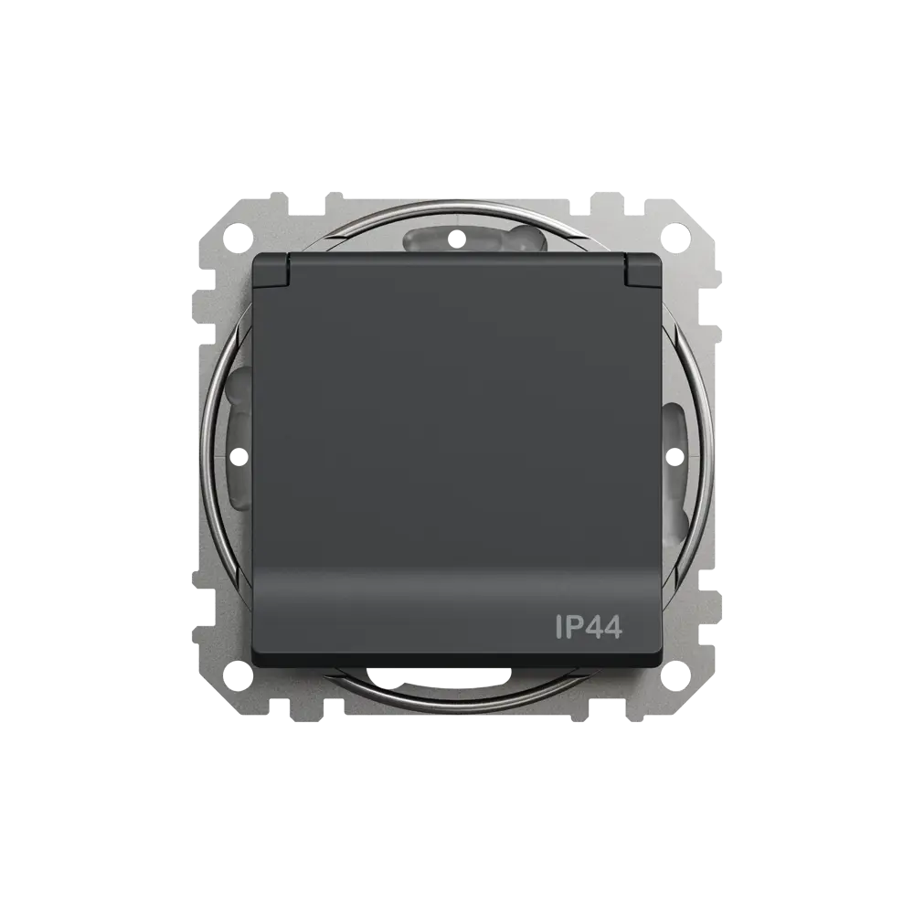 Розетка встраиваемая влагозащищенная Systeme Electric Sedna Design  с крышкой IP44, цвет антрацит STLM-2045941