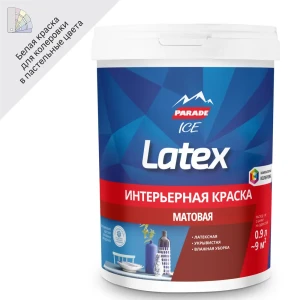 Краска интерьерная Parade Latex белая 0.9 л - для идеальных стен 89348342