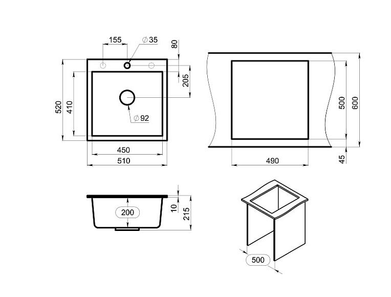 5102, ПЕСОК, кухонная мойка, кварц GRANULA 5102-ST104 - Вид №3