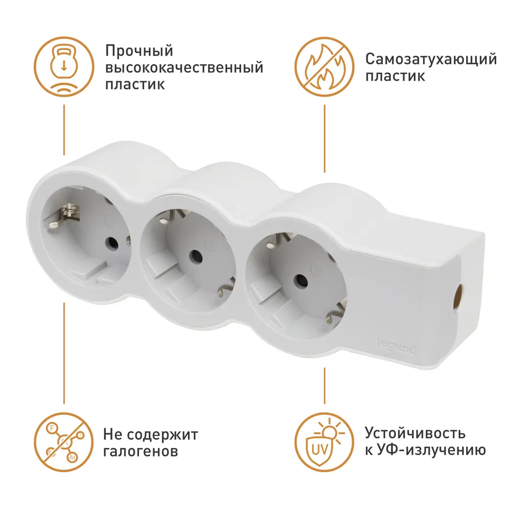 Колодка для удлинителя Legrand Стандарт 3 розетки с заземлением 3680 Вт цвет белый/серый 88499625 STLM-2116148  - Вид №5