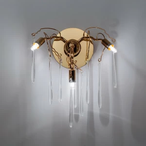 Бра с прозрачными стеклянными подвесками на 3 лампы золото Frezia Light 117644 FREZIA LIGHT  00-3953627 Прозрачный;хром