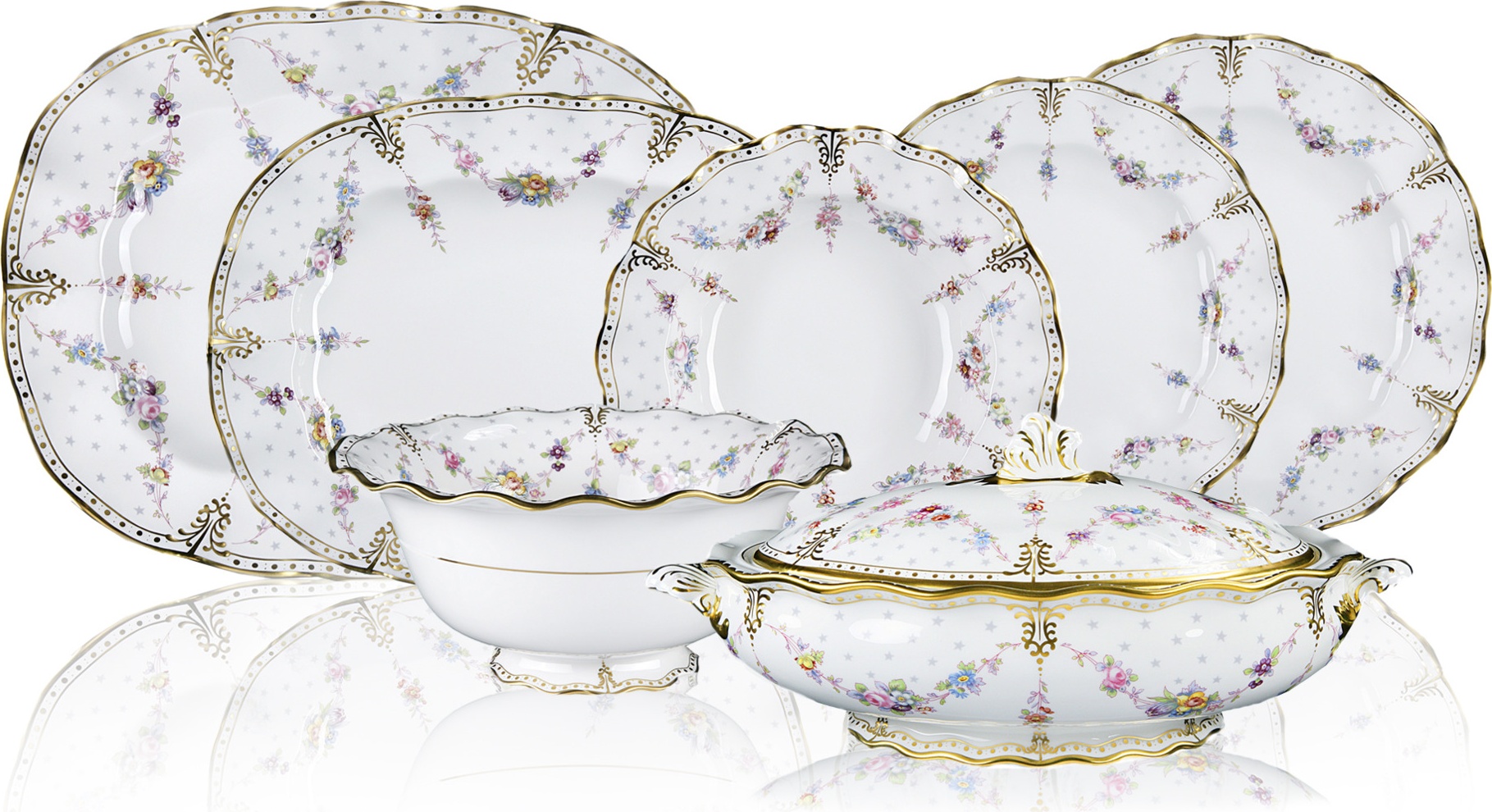 10676169 Royal Crown Derby Сервиз столовый Royal Crown Derby Роял Антуанетта на 6 персон 22 предмета, фарфор Фарфор костяной 
