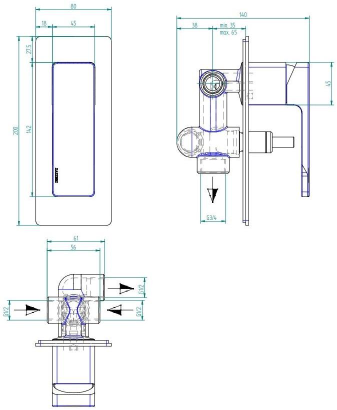 Встроенное управление с душевой штангой и ручным душем Qquadro Santreyd sun-id-1350631 - Вид №2