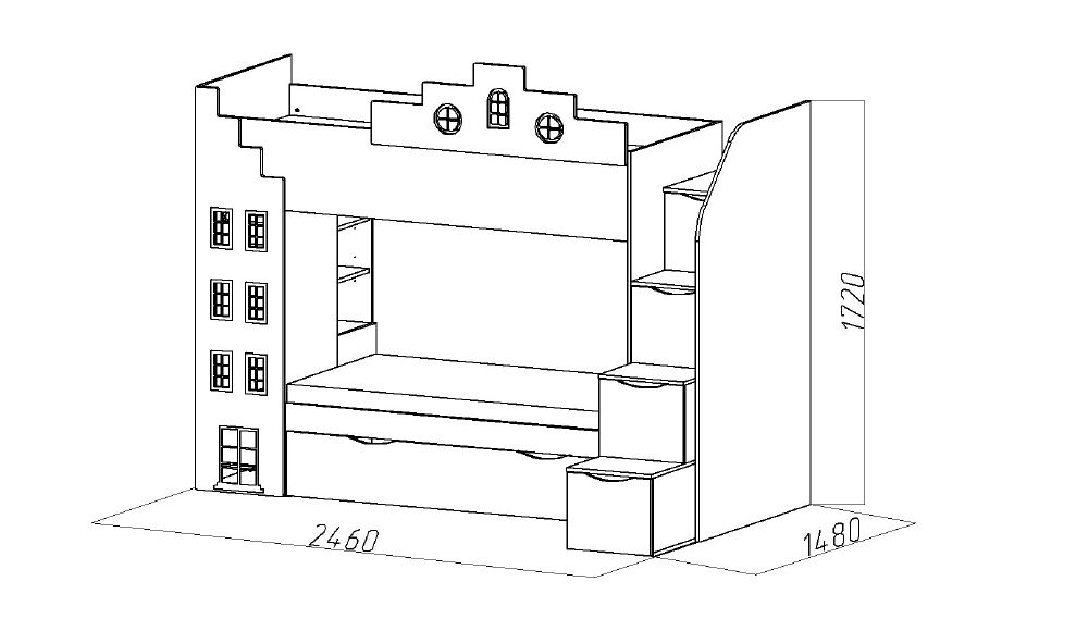 Кровать детская двухъярусная с дополнительным спальным местом левая "Амстердам" МАНДАРИН АМСТЕРДАМ 179535 Белый;розовый Santreyd  - Вид №3