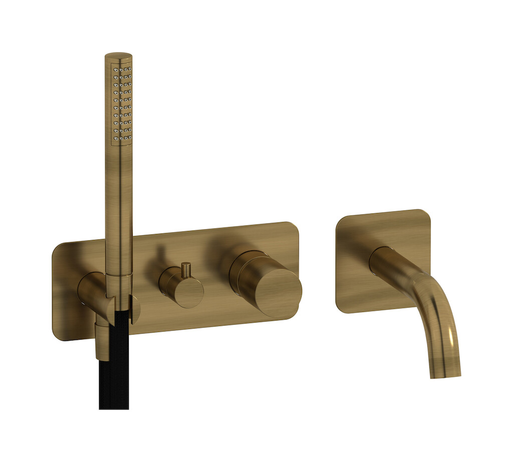 Настенный смеситель для ванной на с дивертером и душевым гарнитуром. WE ARE IB rr398mb Modern Bronze Brera