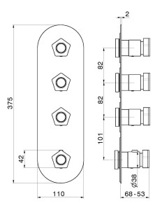 Термостатический смеситель для душа с 4 отверстиями