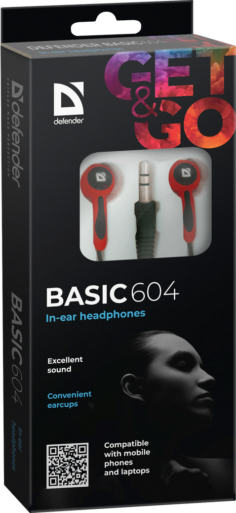 63605 наушники вставки basic 604 черный + красный Defender Santreyd  - Вид №3