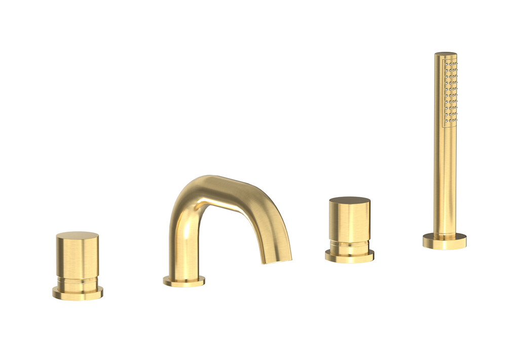 Смеситель на бортик ванной на 4 отверстий с дивертером и душевым гарнитуром. WE ARE IB rr396os Brushed Gold Brera
