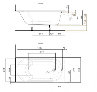Акриловая ванна 140х70 KOLO Opal Plus XWP1240000  - Вид №2