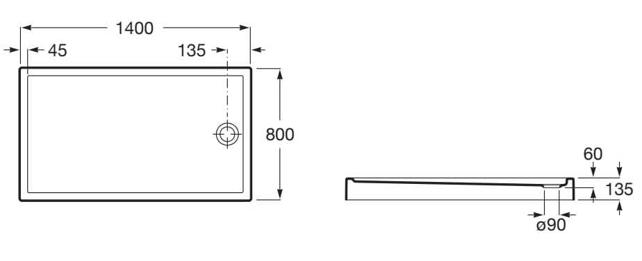 Прямоугольный акриловый поддон для душа Roca GRANADA 2762 / 2763 ARCH-00004013 - Вид №6