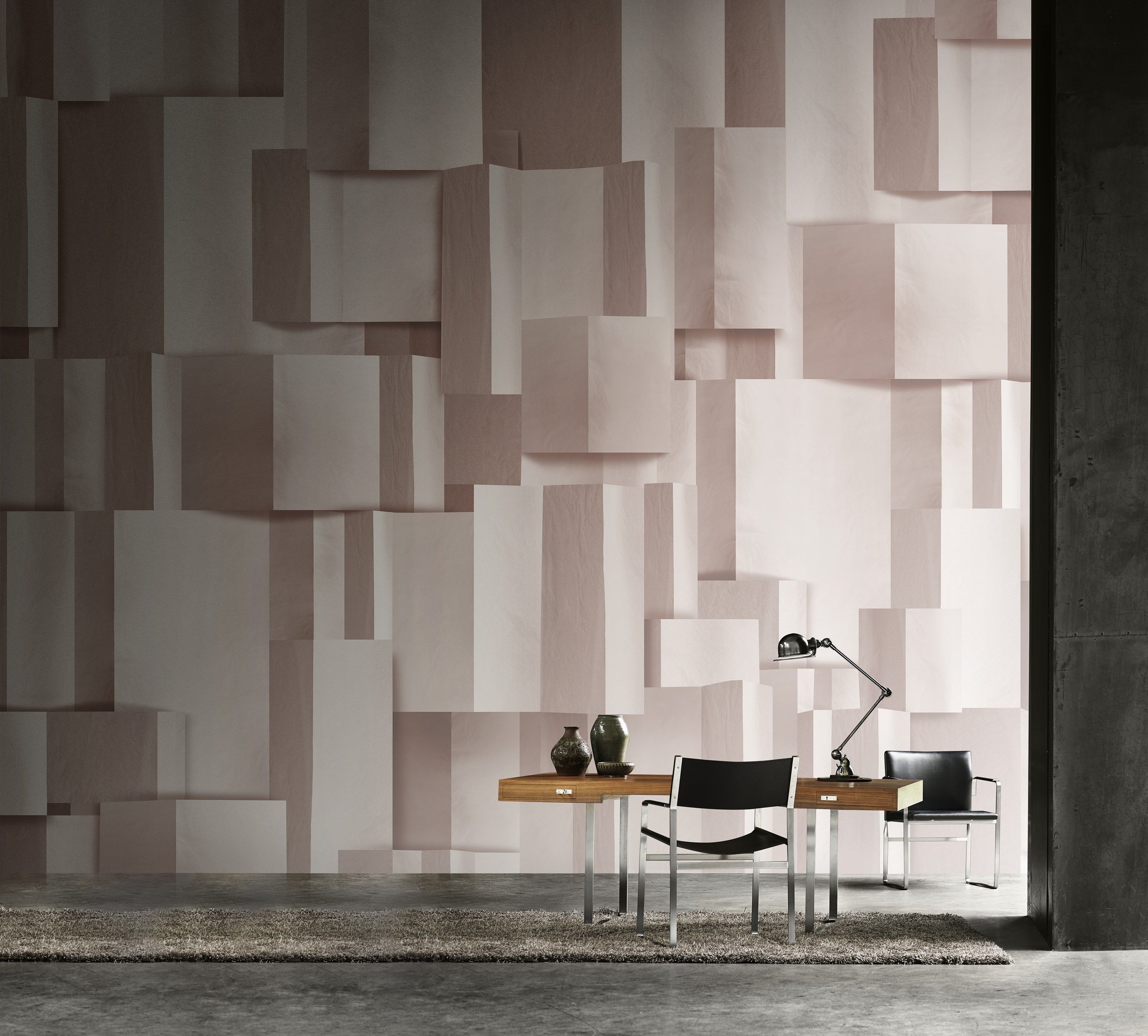 Геометрические оптические панорамные обои из стекловолокна EQ Dekor Inkiostro Bianco Natural Beauty 01-19 ARCH-00021034 - Вид №1