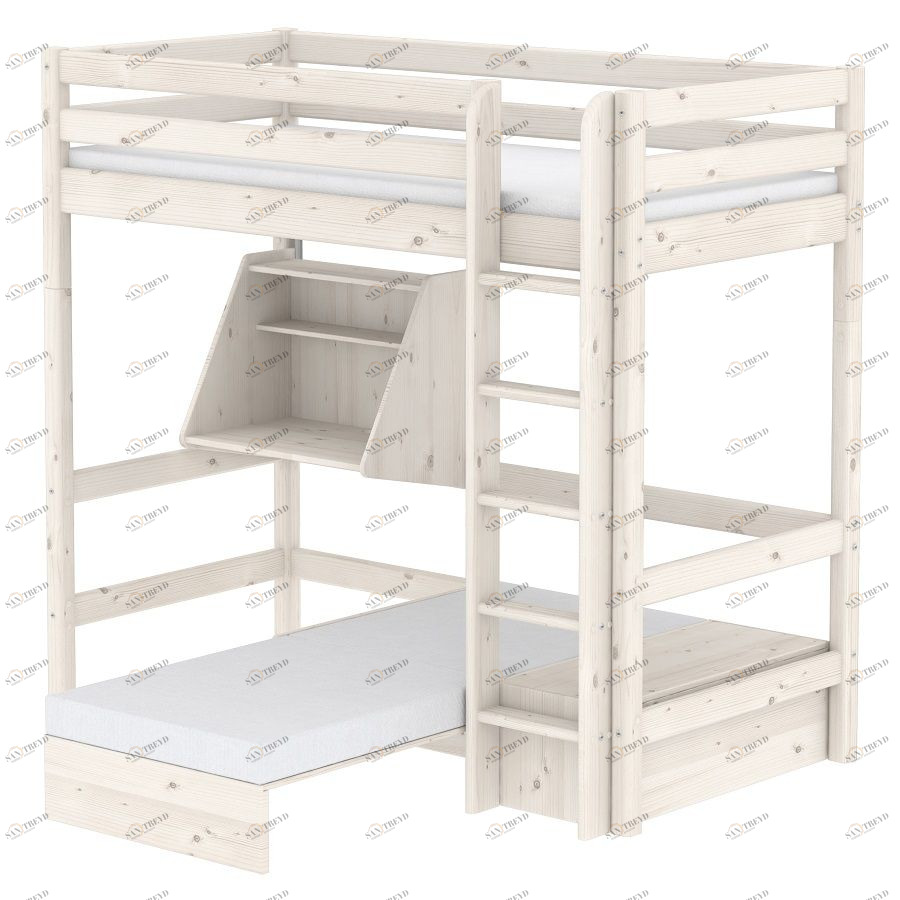 Кровать Flexa Classic Casa высокая со встроенным спальным модулем и столом, белая, 200 см 9010334201