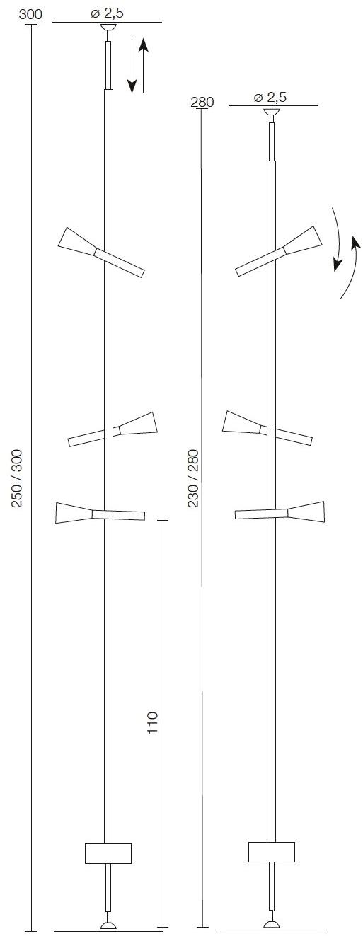 Martinelli Luce Лампа протянута между потолком и полом с регулируемым светом Colibrì 2292/ne Colibri - Вид №6