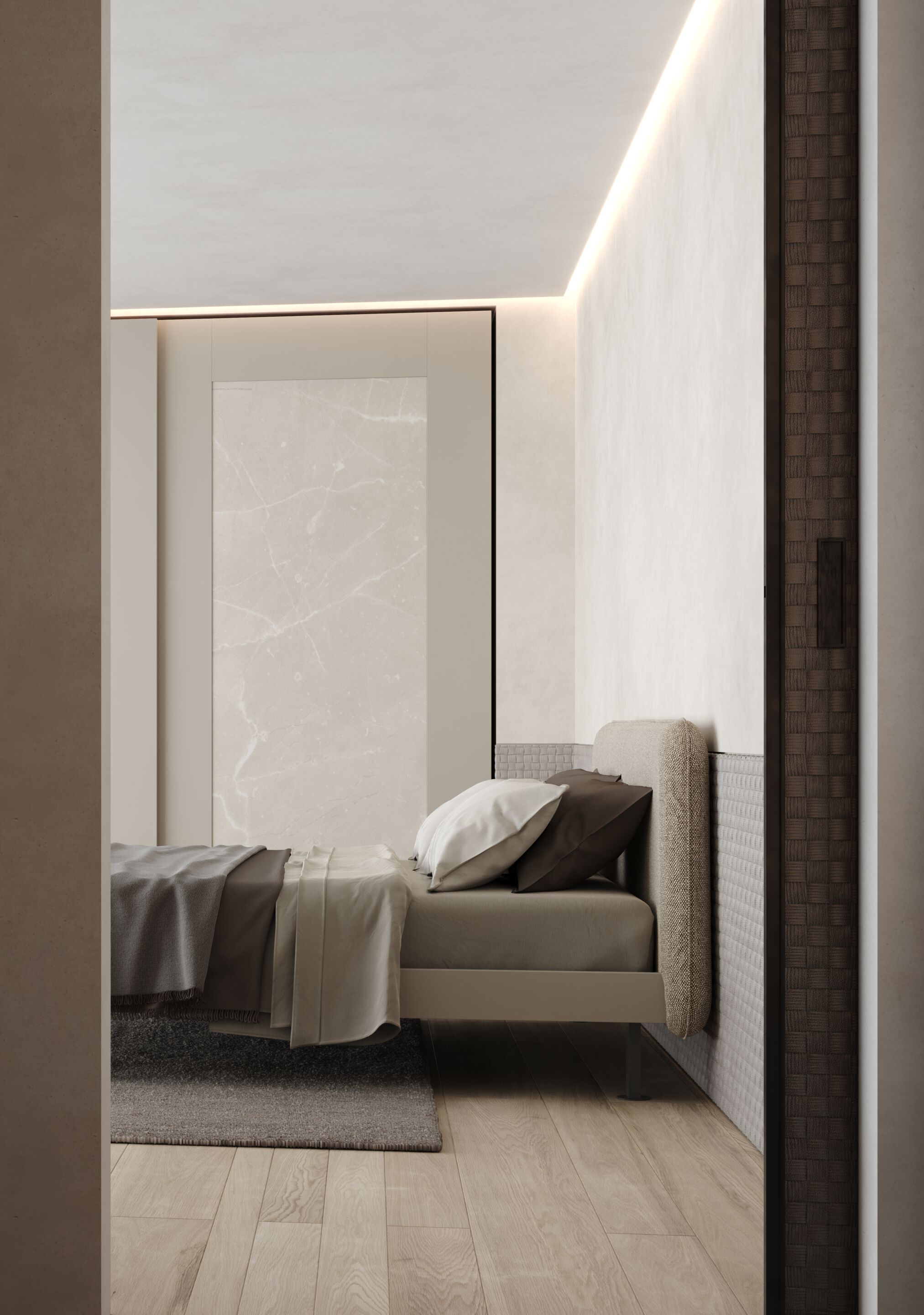 Деревянная кровать для хранения с мягким изголовьем Giessegi POUF ARCH-00013540 - Вид №1