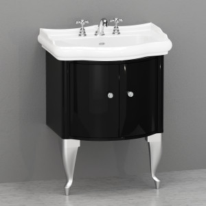 7361K3 Мебель закрытая лакированная чёрная глянцевая под умывальник 69 в комплекте с ногами серебро и ручкой кристаллом с окантовкой Kerasan RETRO Италия