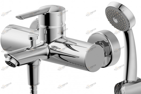 Смеситель для ванны с коротким изливом и аксессуарами VARUNA F6134187CP-B bravat 