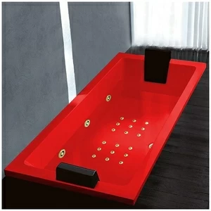 Ванна Gruppo treesse Quadra 199 V073N-DX-KZ красная с золотой фурнитурой и гидромассажем и аэромассажем прямоугольная встроенная правая