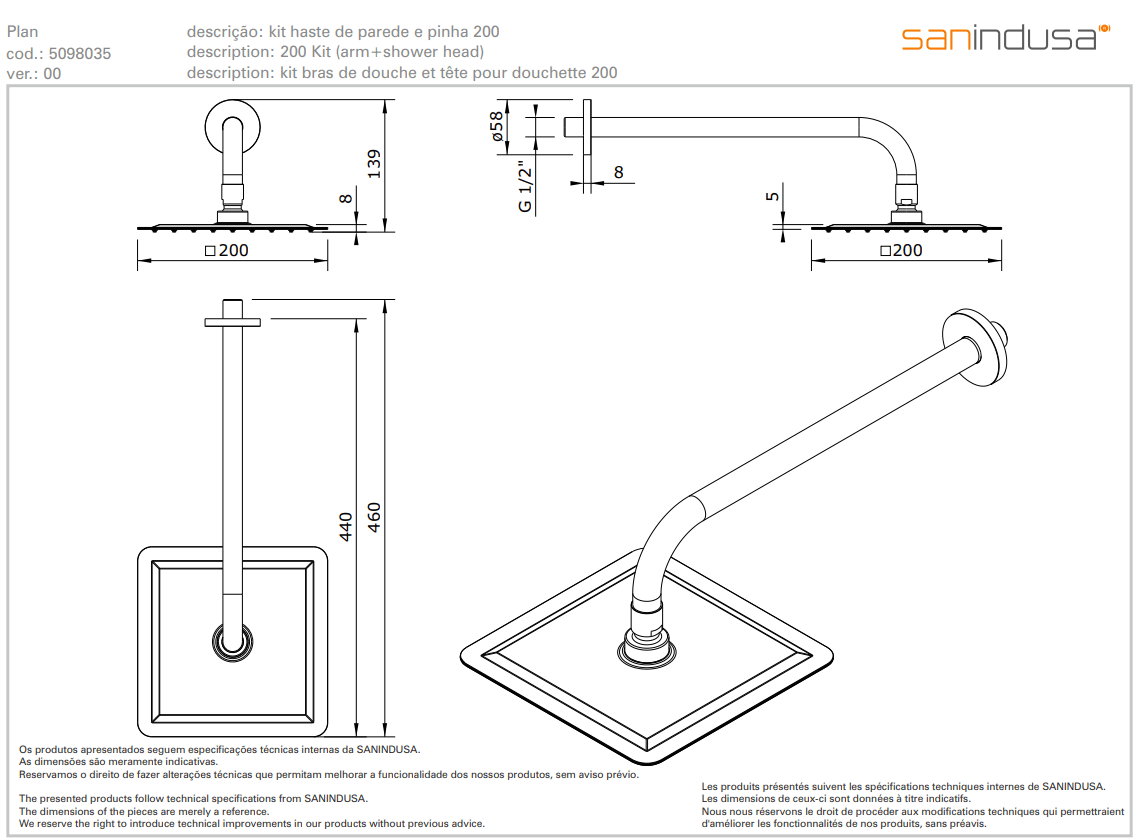 Верхний душ 200x200 mm Sanindusa Plan 509803500 - Вид №1