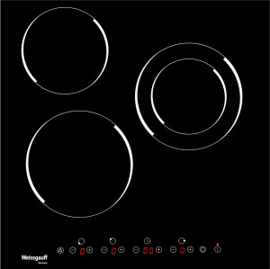 HVF 431 B Электрическая, 45 см, 3 конфорки, стеклокерамика vitro ceramic glass, сенсорное управление, индикация степени нагрева, таймер, блокировка от детей, 1 двойная зона нагрева, черная Weissgauff