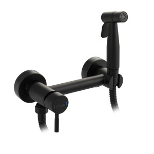 GFmark - Набор бидe гигиенический, ЧЁРНЫЙ -- смеситель для ГОРЯЧЕЙ и ХОЛОДНОЙ воды + лейка - кнопка + шланг, из нержавеющей стали марки 304, код: 2448