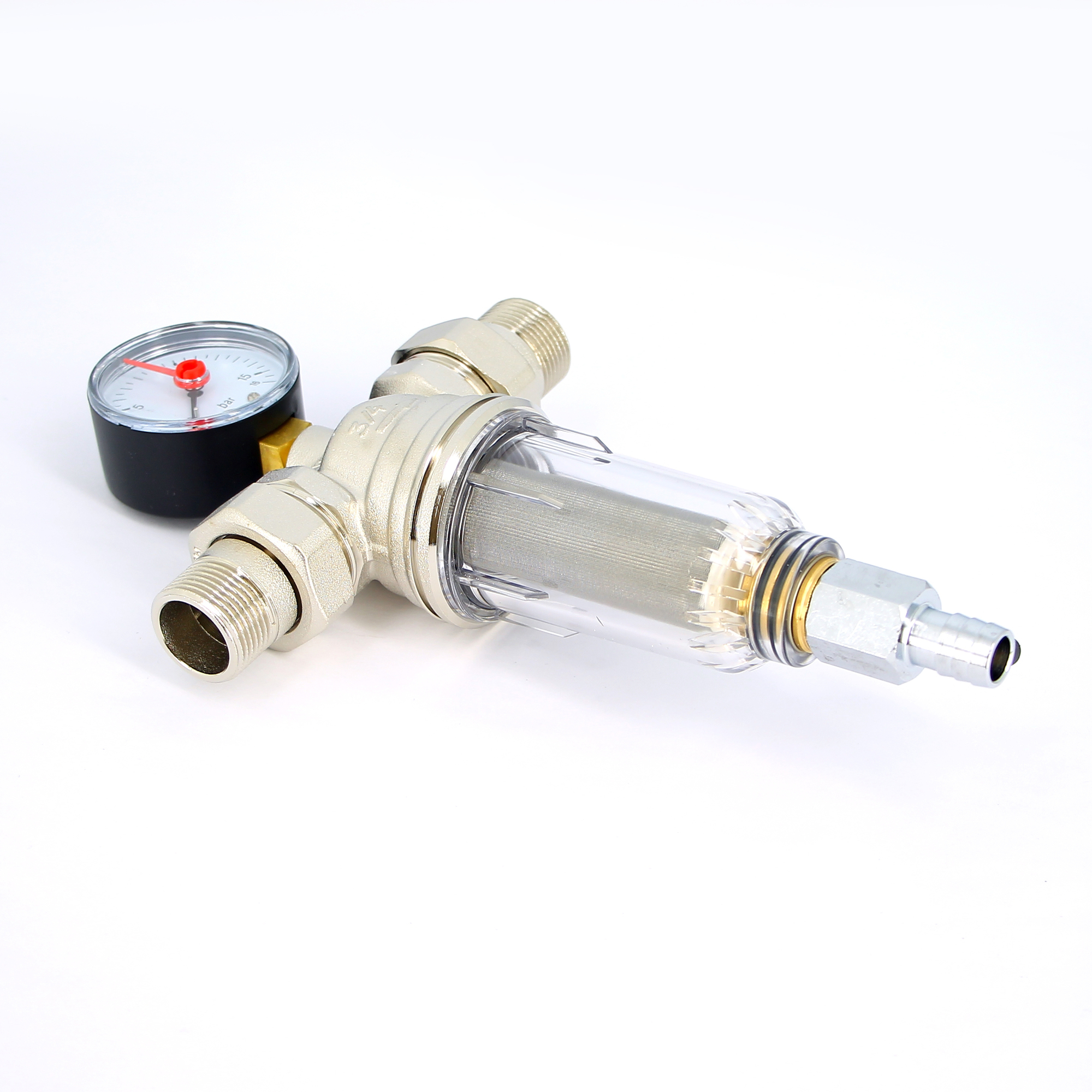 Фильтр промывной с манометром, с разъемными соединениями,пластиковой колбой TIEMME 1" 3130005