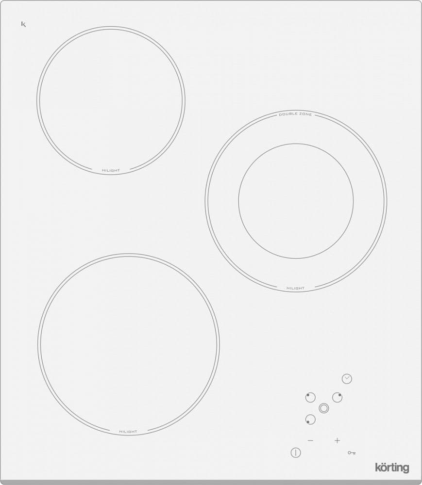 HK 42031 BW Встраиваемые электрические панели / электрическая, 5х45x51 см, стеклокерамика, 3 конфорки, сенсорное управление, скошенный передний край, белая Korting Santreyd 