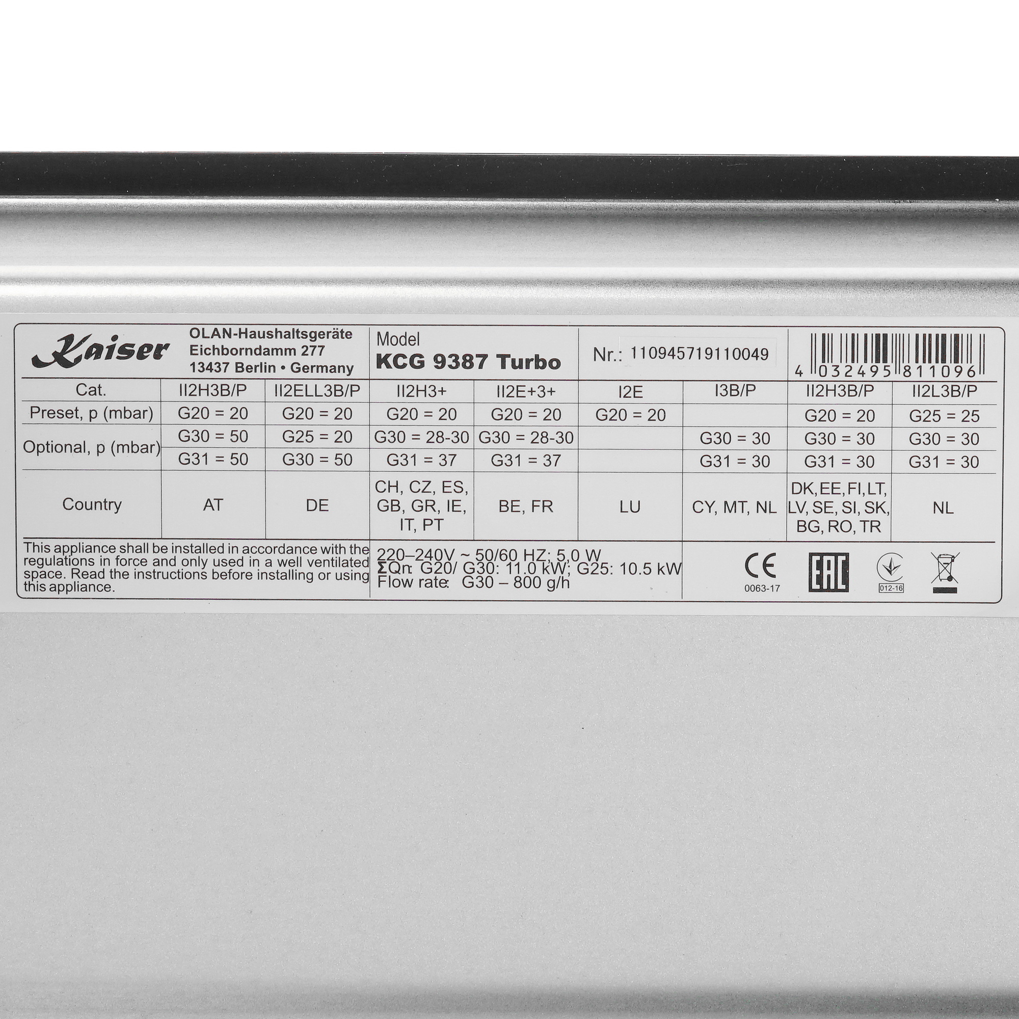 8169917 Газовая варочная поверхность Kaiser KCG 9387 Turbo STDN-0110041 - Вид №4