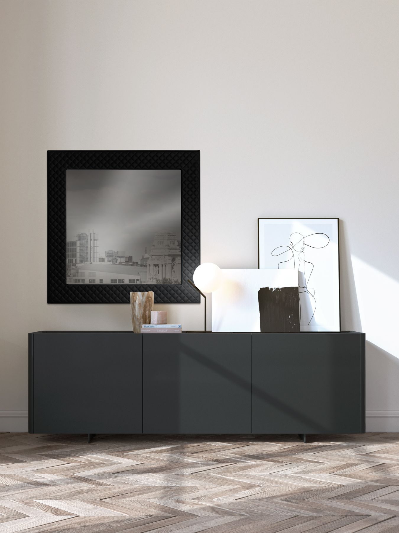 Квадратное настенное зеркало с кожаной рамкой EFORMA PRISMA ARCH-00058593 - Вид №1