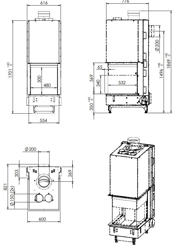 Дровяной камин с тройным фасадом KALFIRE W53/50R ARCH-00143454 - Вид №4